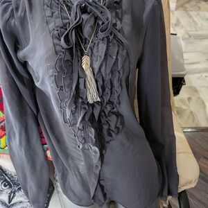 Lovely Gray Ruffled Women's Top Blouse